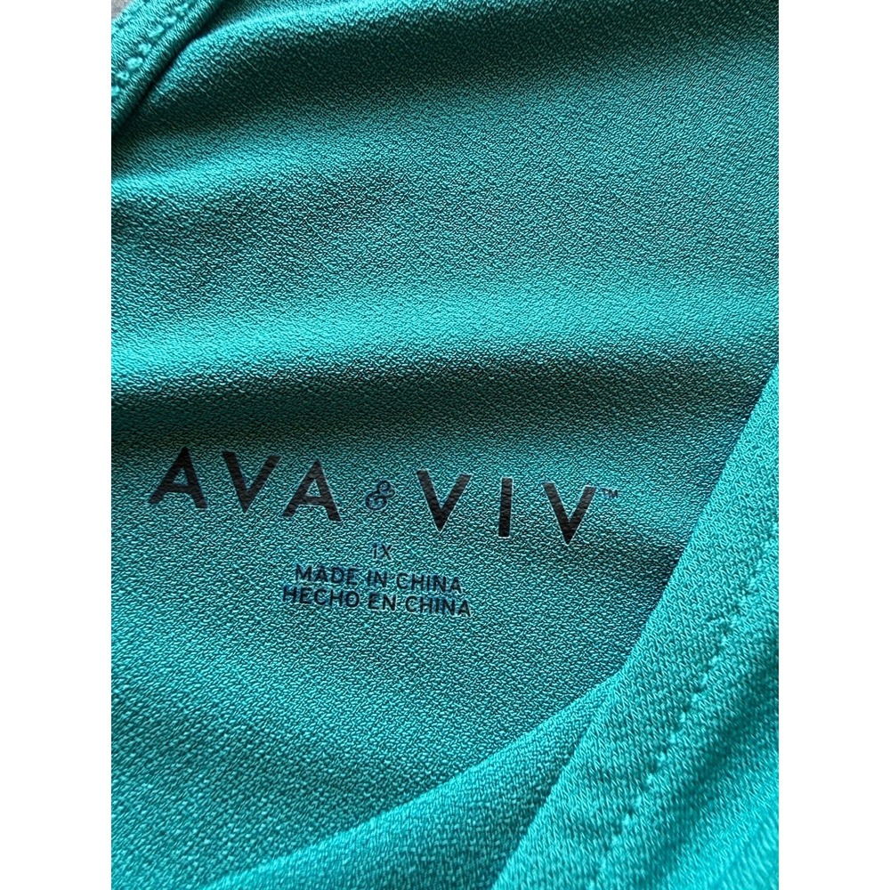 Ava & Viv Dress Teal Green Faux Wrap V Neck Elastic Waist Flowy Plus Size 1X - Picture 5 of 7